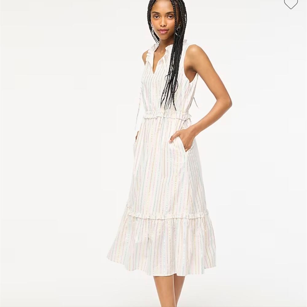 J.Crew Shimmer Tie Front Midi 10 Shirt dress Pink Blue $128 Metallic Rainbow